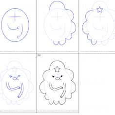 how to draw a cartoon sheep with four different shapes and sizes, including the cross