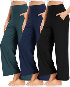 PRICES MAY VARY. 92% Polyester, 8% Spandex Imported ✅【Breathable & Non-See-Through Fabric】:The women wide leg yoga pants are made of 92% polyester, 8% spandex high-quality fabrics blend, which is moisture-wicking, breathable, skin-friendly, not seen through to keep you cool & dry all day. The four-way stretch fabrics like a second-layer skin on your body for superior comfort. ✅【High Waist & Tummy Control】: Designed with high rise, tummy control and streamlined hips cutting, these womens wide leg Best Yoga Pants For Women, Clothing For Short Women, Clothes Comfy, Travel Pants Women, Amazon Pants, Stylish Pants Women, Loose Sweatpants, Wide Leg Yoga Pants, Leg Yoga