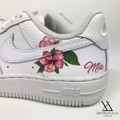 Pink Flower painted on Nike Air Force 1 Sneakers. 100% Hand Painted. Custom Sneakers are made to order and painted by myself.[UK SIZES- Women's Sizes Available- please select from the list. Please contact if you are unsure on what to select]All Sales are Final.Please contact us if you are unsure of your size as these will not be refundable once purchased. Please be sure of your desired size as these will not be refundable or Exchangeable once painted.All custom products created by Croxxhatch are Custom Sneakers Diy, Air Force 1 Sneakers, Custom Painted Shoes, Custom Shoes Diy, Nike Shoes Air Force, Custom Nike Shoes, Custom Air Force 1, Nike Air Shoes, Custom Nike