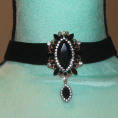 Nwt: Black Choker W/ Black Rhinestones With Clear Crystals Pendant, 2 1/2" Pendant, 12" Choker Adjustable Black Jewelry For Night Out, Black Party Jewelry With Bling, Elegant Black Bling Jewelry, Black Jeweled Evening Jewelry, Black Jeweled Jewelry For Evening, Black Embellished Jewelry For Evening, Formal Black Jeweled Jewelry, Elegant Black Jewelry With Rhinestones, Black Crystal Jeweled Jewelry