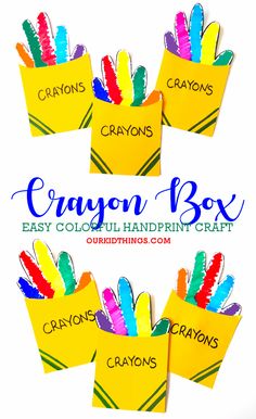 Handprint Box of Crayons Craft School Themed Art Preschool, Hand Print Crayon Craft, Fun Back To School Crafts For Kids, Crayons Crafts For Preschoolers, Back To School Crafts For Toddlers Easy, Back To School Artwork For Preschoolers, August School Crafts, Officially A Preschooler Craft, Crayon Box Craft Preschool