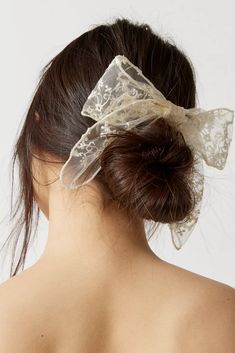 Lace Bow Barrette | Urban Outfitters Metal Jewelry Holder, Lace Hair Bow, Bun Bow, Bow Bun, Bow Barrette, Hair Stylies, Lace Hair, Lace Bows, Hair Cream