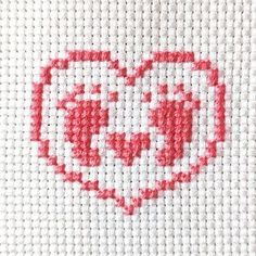 Baby footprints in heart cross stitch pattern Cross Stitch Hearts Pattern, Cross Stitch Small Pattern, New Baby Cross Stitch, Cross Stitch For Baby, Cross Stitch Patterns For Beginners, Heart Cross Stitch Pattern, Baby Cross Stitch Patterns