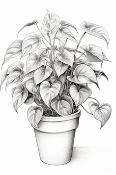 a pencil drawing of a potted plant