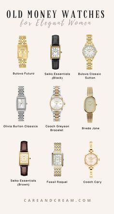 Explore the old money watch aesthetic with our blog post. This informative read not only showcases amazing old money watches women will adore, but also embodies the charm of timeless fashion. Embrace the vintage watch aesthetic, learn about old money style, classy watches. Perfect for those seeking a chic and affordable addition to their accessories. Watch For Women Aesthetic, Watches And Jewelry, Hand Watches Women, Old Money Women Accessories, Woman Watch Aesthetic, Timeless Elegance Aesthetic, Chic Watches Women, Women’s Watch Aesthetic, Old World Money Fashion