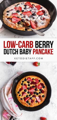 low - carb berry dutch baby pancake in a cast iron skillet