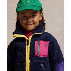 This jacket is made with cozy teddy fleece and detailed with woven piecing in playful pops of color. Multicolor Fall Outerwear For Playtime, Playful Winter Fleece Outerwear, Playful Fleece Outerwear For Fall, Playful Long Sleeve Fleece Outerwear, Sporty Multicolor Fleece Outerwear, Multicolor Long Sleeve Outerwear For Playtime, Teddy Fleece, Fleece Jacket, Color Block