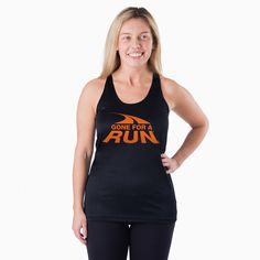 Show off your running pride in our women's racerback performance tank top featuring a one-of-a-kind Gone For a Run design. Our racerback scoop neck tank is made from 100% polyester to keep runners dry and cool. This performance tank offers a comfortable and A-line fit that pairs great with any choice of bottoms from leggings and athletic tights to jeans and shorts. This stylish tank is perfect for everyday wear and an ideal running gift for any occasion. Moisture-wicking Racerback Tank Top, Sports Tank Top With Letter Print, Graphic Print Tank Top For Sports Events, Functional Graphic Print Activewear For Running, Racerback Stretch Activewear With Letter Print, Racerback Activewear With Letter Print, Racerback Activewear With Letter Print For Gym, Graphic Print Racerback Tank Top For Sports Season, Sports Racerback Tank Top With Letter Print