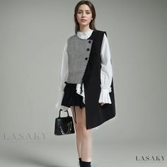 Lasaky - Sleeveless Irregular Vest Jacket with Stylish Outerwear Design Spring Asymmetrical Vest For Layering, Spring Layering Vest With Asymmetrical Shape, Casual Asymmetrical Spring Vest, Black Asymmetrical Vest For Spring, Asymmetrical Fall Workwear Vest, Asymmetrical Outerwear For Spring Layering, Spring Asymmetrical Outerwear For Layering, Black Asymmetrical Vest For Fall, Chaleco Casual