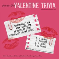 two pieces of paper with the words valentine trivia written on them and red lipstick