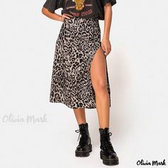 Olivia Mark - Leopard Print High-Waisted Elastic Sensual Split Hem Midi Skirt Body Skirt, Mid Skirt, Floral Printing, Leopard Print Skirt, Skirts Midi High Waisted, Long Skirts For Women, Elegant Skirt, Boho Skirts, Skirt Midi