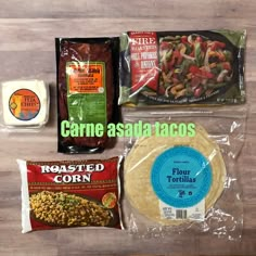 the ingredients to make tortillas are laid out on top of a wooden table