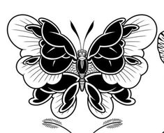 a black and white drawing of a butterfly