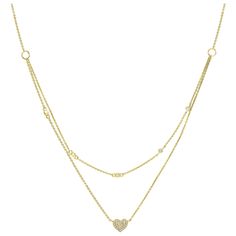 Simple, yet elegant, this Luxle double-strand heart necklace offers a look that is sure to captivate. This stunning double-strand necklace with a heart design dangling down elegantly will add a little love to your attire. The necklace is made of 14K yellow gold and set with 0.11 carats of round full-cut diamonds to brighten up your style. Please follow the Luxury Jewels storefront to view the latest collections & exclusive one of a kind pieces. Luxury Jewels is proudly rated as a Top Seller on 1 Luxury Double Strand Jewelry With Adjustable Chain, Cheap Everyday Double Strand Chain Necklace, Cheap Trendy Double Strand Chain Necklace, Luxury Gold Single Strand Custom Necklace, Double Strand Necklace, Gold Necklace Designs, Multi Strand Necklace, Strand Necklace, Multi Strand