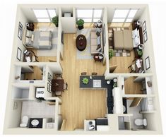 the floor plan of a two bedroom apartment with living room, dining area and kitchen