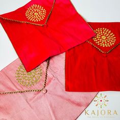 'Saree Cover/Trousseau Bags' By KAJORA *Follow us on Instagram/Facebook @HouseofKajora* Beautiful Trousseau/Saree Cover Sets in Silk Fabric embellished with Gota Patti work!    Perfect for a true KAJORA style celebration! ☘️DETAILS: Saree Covers are 16 inches Wide and 15 inches in length. SHIPPING: Available all across USA. IMPORTANT NOTES: * PRODUCTS: Please note that these are handcrafted items so slight variation in color, design and size is possible. Pictures have been taken in natural light however products may appear different physically, depending on your device's resolution and settings. * RETURN POLICY: We do not offer returns or exchange at this time, however, we will try our best to resolve any issues. Each product goes through strict quality check and packaged properly before b Elegant Lehenga For Puja And Navratri, Elegant Dori Work Dupatta For Puja, Elegant Dupatta With Dori Work For Puja, Elegant Lehenga For Navratri Puja, Bollywood Style Zari Work Potli Bag For Wedding, Bollywood Zari Work Clutch For Celebration, Bollywood Style Clutch With Zari Work For Celebration, Wedding Pouch Bag With Zari Work, Traditional Wedding Clutch With Zari Work