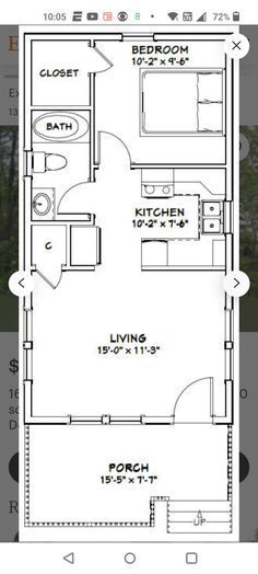 the floor plan for a two bedroom apartment with an attached kitchen and living room area