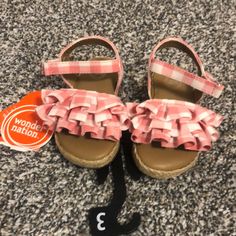 Cute Pink And White Buffalo Check Sandals Size 3 Casual Summer Sandals For Playtime, Fun Sandals For Playtime In Spring, Fun Playtime Sandals For Spring, Boys Leather Sandals, Black Espadrilles Wedges, White Slides Sandals, Sparkle Sandals, White Flip Flops, Boys Flip Flops