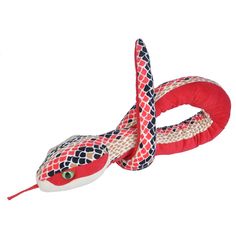 a red and black snake toy on a white background