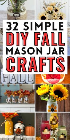 some mason jar crafts with sunflowers and pumpkins