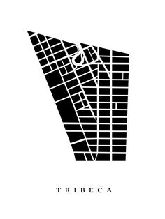 a black and white map of tribeca with the name written in it's center