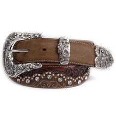 Kaitlyn Crystal Belt Western Style Silver Belt Buckle, Silver Leather Belt, Modest Clothing Women, Crystal Belt, Tony Lama, Belt Leather, Brown Leather Belt, Leather Shops, Clear Rhinestones