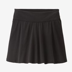 Lightweight and versatile, this easy-wearing, pull-on skort has body fabric that's crafted with soft, performance-oriented 80% recycled nylon/20% spandex interlock knit. Take it biking, hiking or to the library on a hot summer day. Made in a Fair Trade Certified™ factory. | Patagonia Women's Maipo Active Skort in Black, XL - Short Length - Nylon/Spandex Mens Yoga Clothes, Snow Shoes, Patagonia Womens, The Library, Summer Day, Yoga Clothes, Easy Wear, Above The Knee, Hot Summer