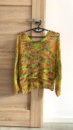 Cotton Oversized Top With Green and Yellow Nix Color Loose | Etsy Poland Green Cotton Sweater For Spring, Spring Green Cotton Sweater, Green Long Sleeve Summer Sweater, Trendy Green Cotton Sweater, Green Knitted Beach Sweater, Green Knitted Summer Sweater, Summer Green Knitted Sweater, Green Bohemian Summer Sweater, Green Spring Sweater For The Beach