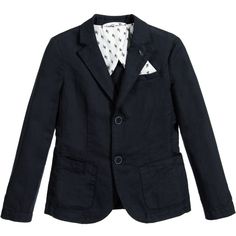 ARMANI JUNIOR Boys Navy Blue Cotton Linen Blazer Navy Blue Blazer