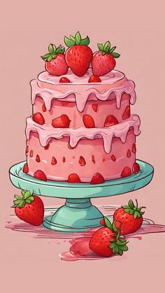 Strawberry Cake Posters Girly, Cake Sketch, Strawberry Wallpaper, Aesthetic Tumblr Backgrounds, Markers Drawing Ideas