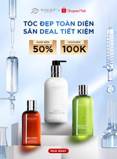 an ad with three different types of soaps and bottles