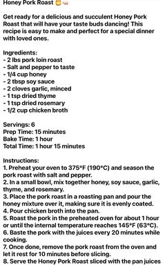 the recipe for honey pot roast is shown in this screenshoto photo, with instructions to make it