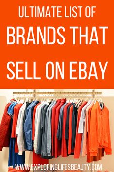 an orange sign that says ultimate list of brands that sell on ebay and is hanging up