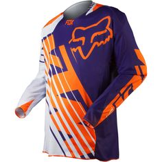 an orange and purple jersey with the fox logo on it