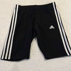 Excellent Condition Never Worn. Tags Removed. Sporty Black Cotton Biker Shorts, Black Cotton Sporty Biker Shorts, White Three Stripes Short Activewear, White Stretch Biker Shorts For Streetwear, Adidas Bottoms, Adidas Kids, Kids Bike, Adidas Black, Bike Shorts