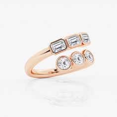 1 1/2 ctw Round and Emerald Lab Grown Diamond Bezel Bypass Fashion Ring 14K Rose Gold FG, VS2+ Fashion Jewelry Rings, Bypass Ring, Pearl And Diamond Earrings, Rings Jewelry Fashion, Stone Studs, Fashion Ring, Pearl Diamond, Bezel Diamond, Jewelry Inspo