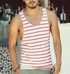 Cotton Striped Tank Top | Zorket – zorket Casual Striped Tank Vest, Striped V-neck Vest Top, Summer Striped Cotton Vest, Casual Striped Tank Top For The Beach, Striped Scoop Neck Top For Summer, Casual Red Summer Vest, Red Casual Summer Vest, Country Girl Belts, Summer Outfits Men Beach