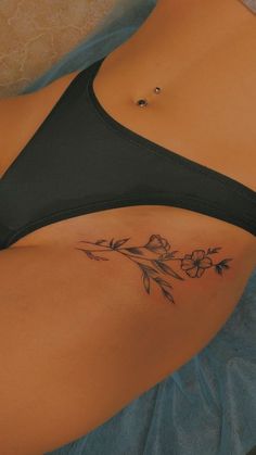 Side Pelvic Tattoos Women, Femine Tattoo Hip, Below Waist Tattoo, Tattoo On Hip Bone For Women, Tattoos That Accentuate Waist, Women Tattoos Hip, Hip Tattoo Medium, Women’s Tattoo Ideas Hip, Cute Hidden Tattoos For Women