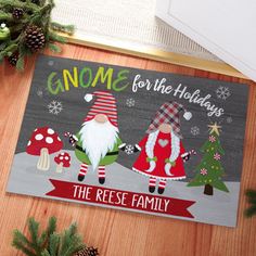 gnomes for the holidays door mat