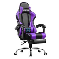 a purple and black office chair with wheels