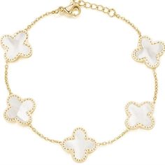 18k Gold Plated Clover Flower 5 Leafs Bracelet Gold White Lucky Bracelet New New To Poshmark? Use Referral Code Mibellascloset To Save $10 Off! Orders Ship Within 24 Hours. Highly Rated Experienced Seller. Smoke-Free Home. Shop With Confidence. Bracelets Van Cleef, Elegant White Gold Bracelets With Flower Shape, Elegant White Gold Bracelets In Flower Shape, White Flower-shaped Gold Plated Jewelry, Elegant White Gold Flower-shaped Bracelets, White Flower-shaped Wedding Bracelets, Elegant Gold Plated Flower-shaped Bracelet, Elegant Gold-plated Flower-shaped Bracelet, White Flower Bracelets For Formal Occasions