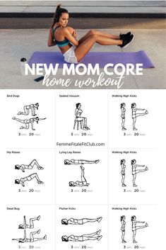 a woman doing the new mom core home workout