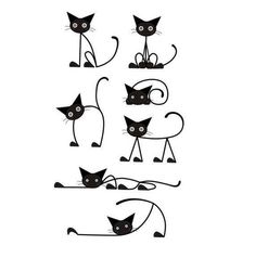 four black cats with different shapes and sizes