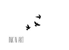 three birds flying in the sky with words ink n art