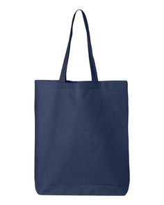 a blue tote bag on a white background