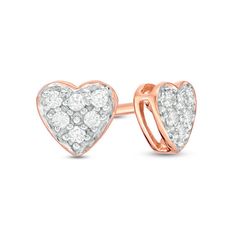 Romance is in the air with these sparkling diamond heart stud earrings. Crafted in precious 10K rose gold, each heart-shaped earring is filled with a composite of petite diamonds. Radiant with 1/8 ct. t.w. of diamonds and a brilliant buffed luster, these post earrings secure comfortably with friction backs. Rose Gold Diamond Heart Cut Earrings, Rose Gold Heart Cut Diamond Earrings, Rose Gold Heart Earrings With Diamond Accents, Heart-shaped Rose Gold Earrings With Diamond Accents, Heart Shaped Rose Gold Earrings With Diamond Accents, Rose Gold Heart Cut Earrings With Diamond Accents, Mens Gold Jewelry, Special Ring, Heart Studs