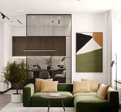 Modern Sleek Stainless Steel Partition Wall Panel Custom Size Stainless Steel Partition, Green Couch, Living Room Partition Design, Living Room Partition, Room Partition Designs, Home Cozy, Partition Design, Room Partition, Home Design Living Room