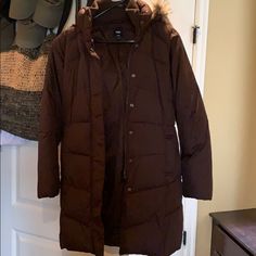 Bearkat Brown Long Puffer Coat From Gap. Never Worn. Very Warm But Not Too Bulky. Fur Trim On Hood Is Removable. Gap Brown Winter Outerwear, Brown Gap Winter Outerwear, Brown Gap Outerwear For Winter, Casual Brown Outerwear By Gap, Fitted Gap Outerwear For Winter, Brown Parka, Long Puffer Coat, Long Puffer, Gap Jacket