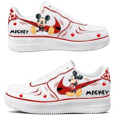 Introducing our Mickey Mouse Casual Sneakers, perfect for adding a touch of fun and nostalgia to your footwear collection. These sneakers feature a vibrant design inspired by the special character, Mickey Mouse, ensuring you stand out in style. Description: Material: Made from genuine leather, offering durability and a comfortable fit. Pattern: Features Mickey Mouse with red accents and lively designs. Texture: Smooth leather surface with a comfortable inner lining. Design: Eye-catching Mickey M Mickey Mouse Nike Shoes, Sporty Sneakers With Character Print For Streetwear, Casual Custom Sneakers With Character Print For Streetwear, Cartoon Low-top Sneakers For Streetwear, Cartoon Style Low-top Sneakers For Streetwear, Sporty High-top Sneakers With Character Print, White Cartoon Sneakers For Streetwear, Playful Sneakers With Rubber Sole And Synthetic Material, Retro Sneakers With Speckled Midsole And Round Toe