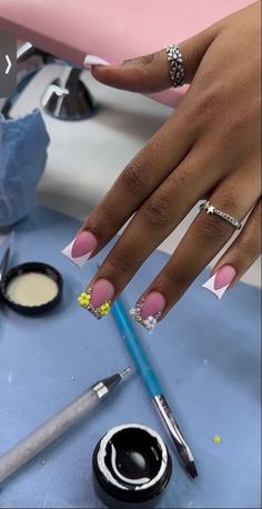 Bad And Boujee Nails Short, Pink Duck Nails, Duck Nail, Pink Duck, Overlay Nails, Brown Acrylic Nails